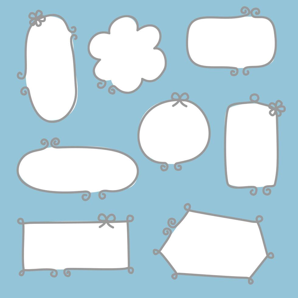 collection set of minimal doodle hand draw speech bubble balloon grey color, think speak talk text box banner vector