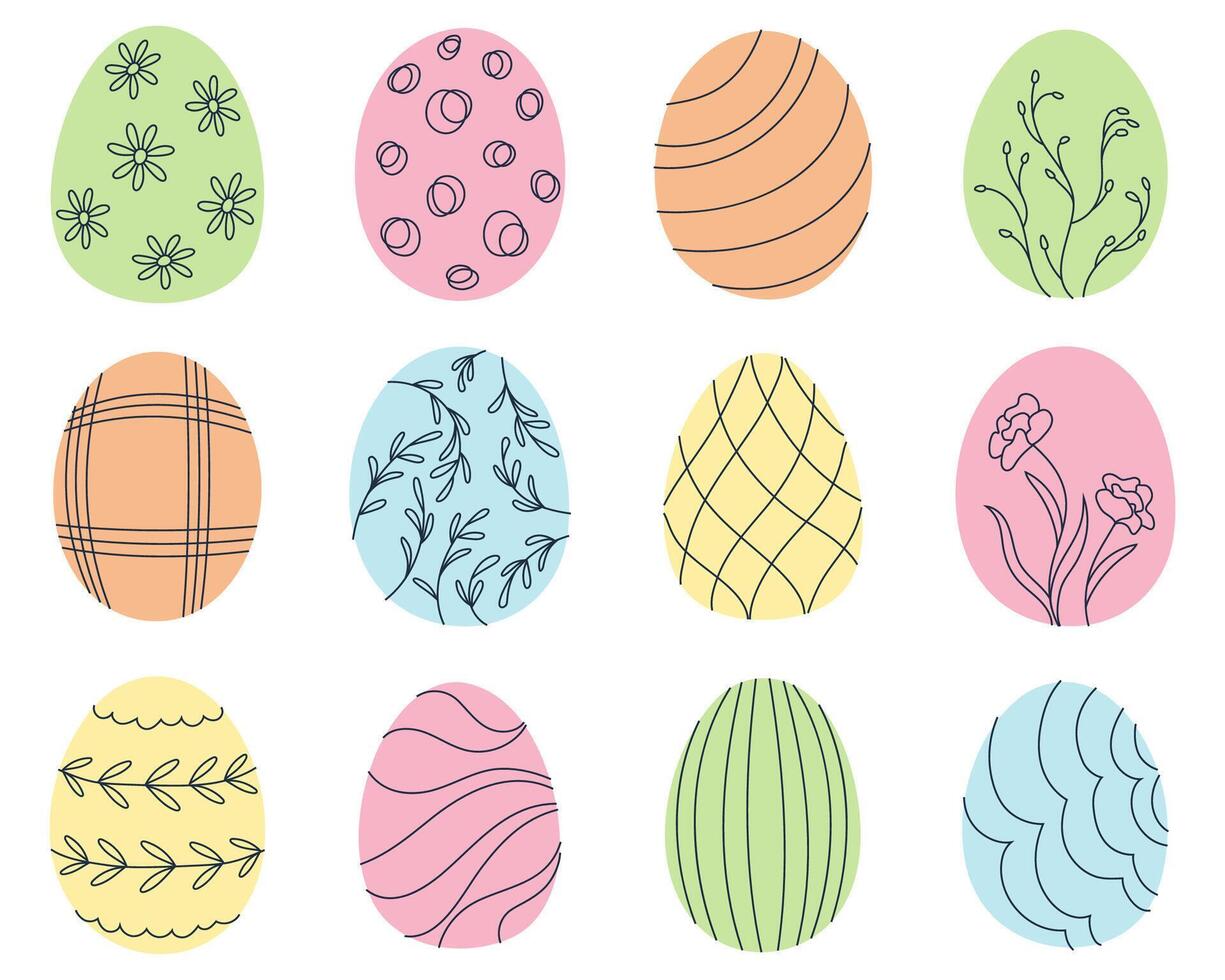 Set of illustrations of Easter eggs with different patterns. For festive and celebration designs. vector