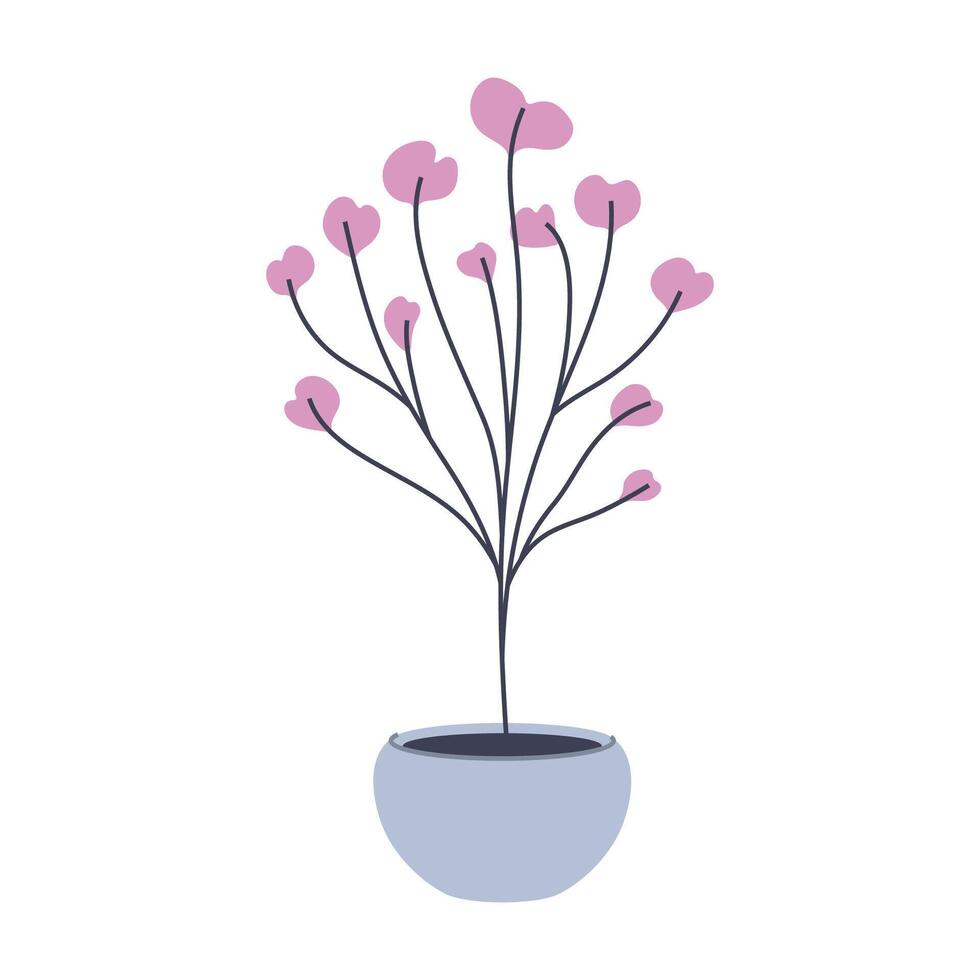 Illustration of a plant with pink heart-shaped leaves in a pot. Perfect for minimalist designs. vector