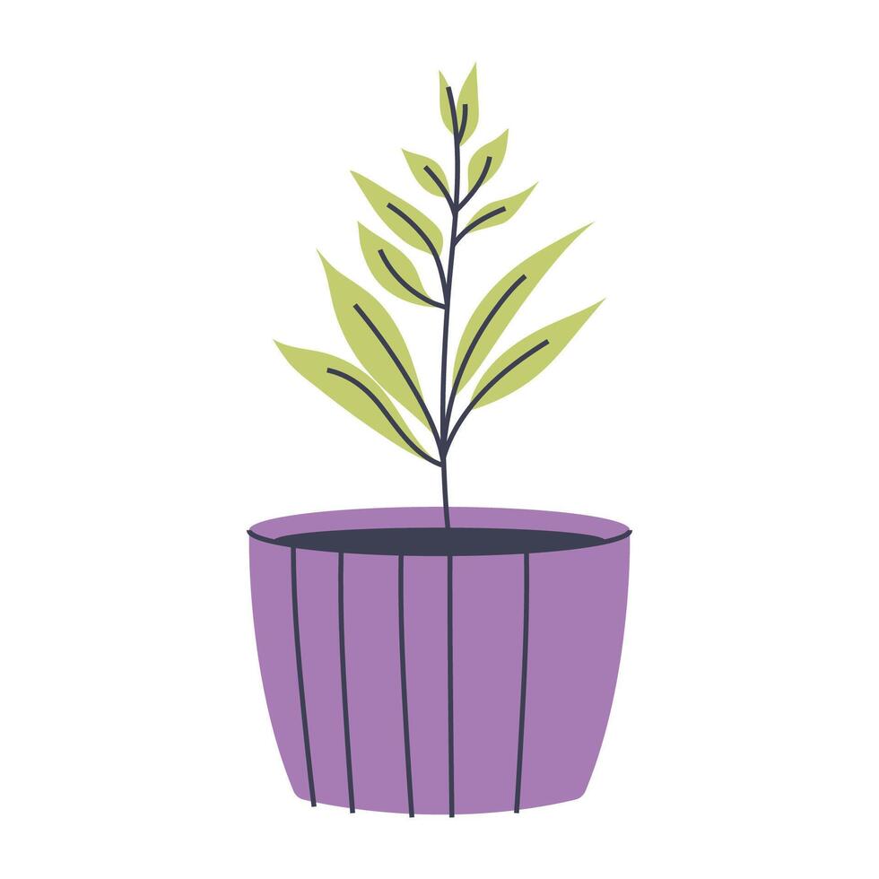 Stylized plant in a purple pot. Ideal for modern and natural designs. vector