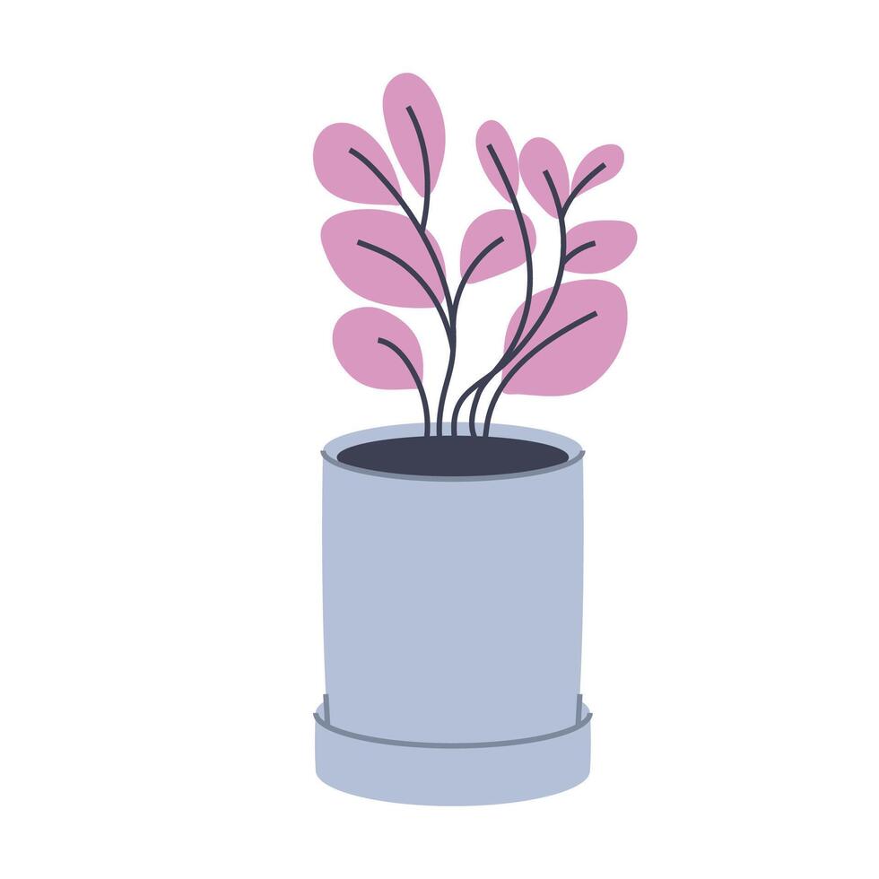 Cute plant with pink leaves in a grey pot. Ideal for modern and natural designs. vector