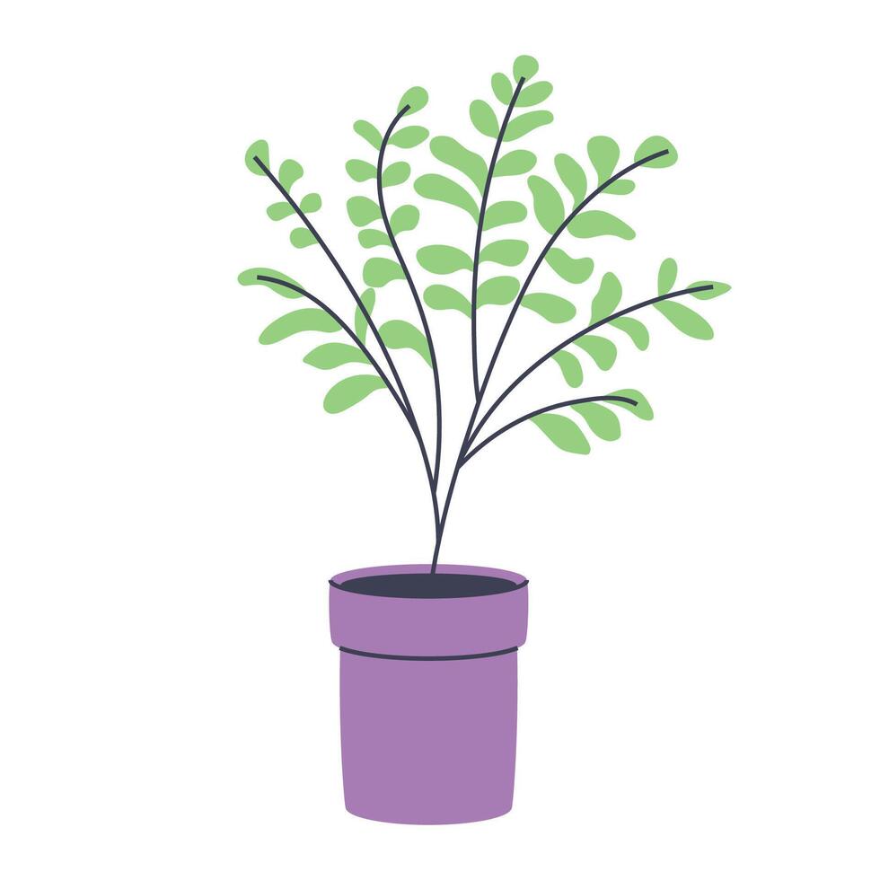 Simple illustration of a plant in a purple pot. Perfect for minimalist and botanical designs. vector