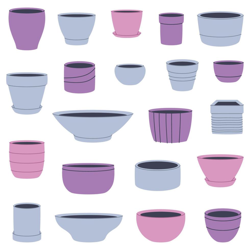 Collection of pots for houseplants. Cliparts for creating minimalist and modern plant designs vector