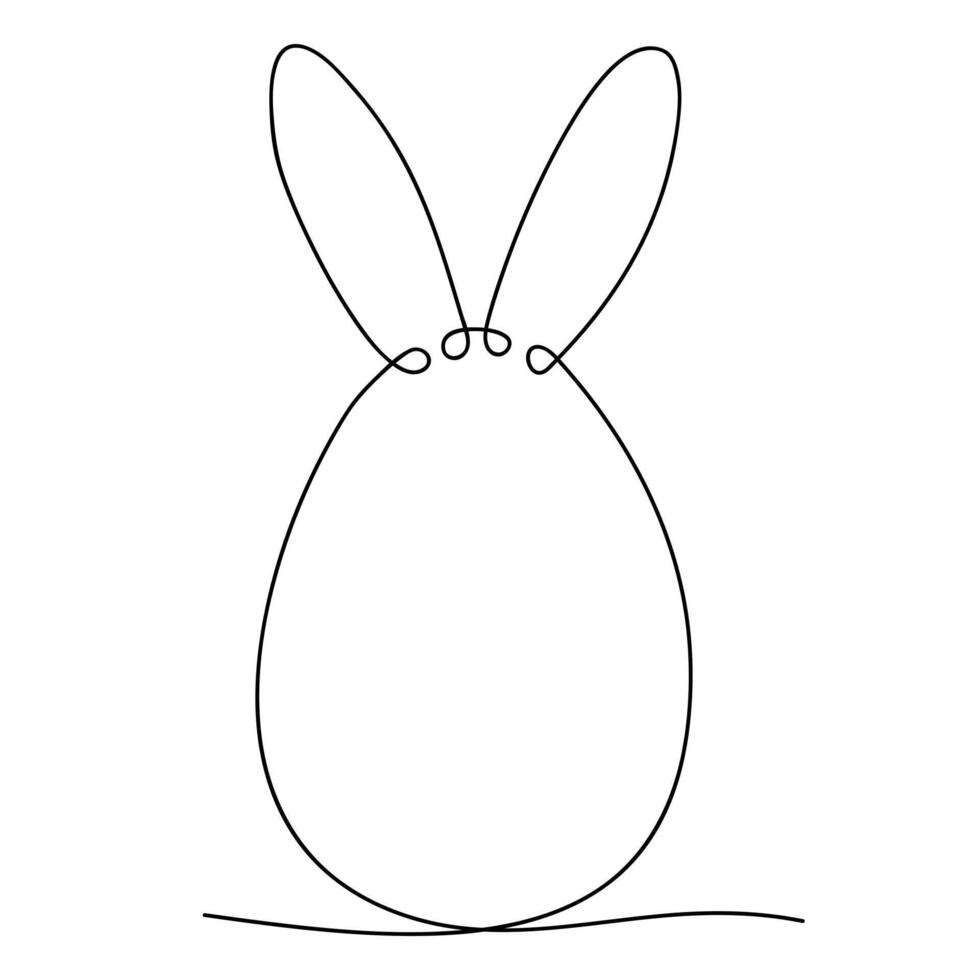 Easter egg with bunny ears in one continuous line illustration isolated on white background vector