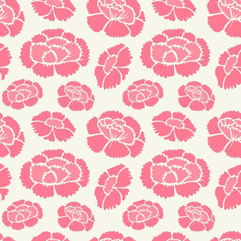 Pink carnations flowers on light background seamless pattern vector