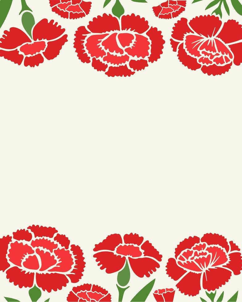 Trendy greeting card, banner, poster, label, template with red carnations flowers and copy space vector