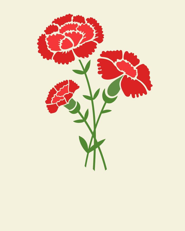 Mothers Day card, banner, poster, label, template with red carnations flowers and copy space vector