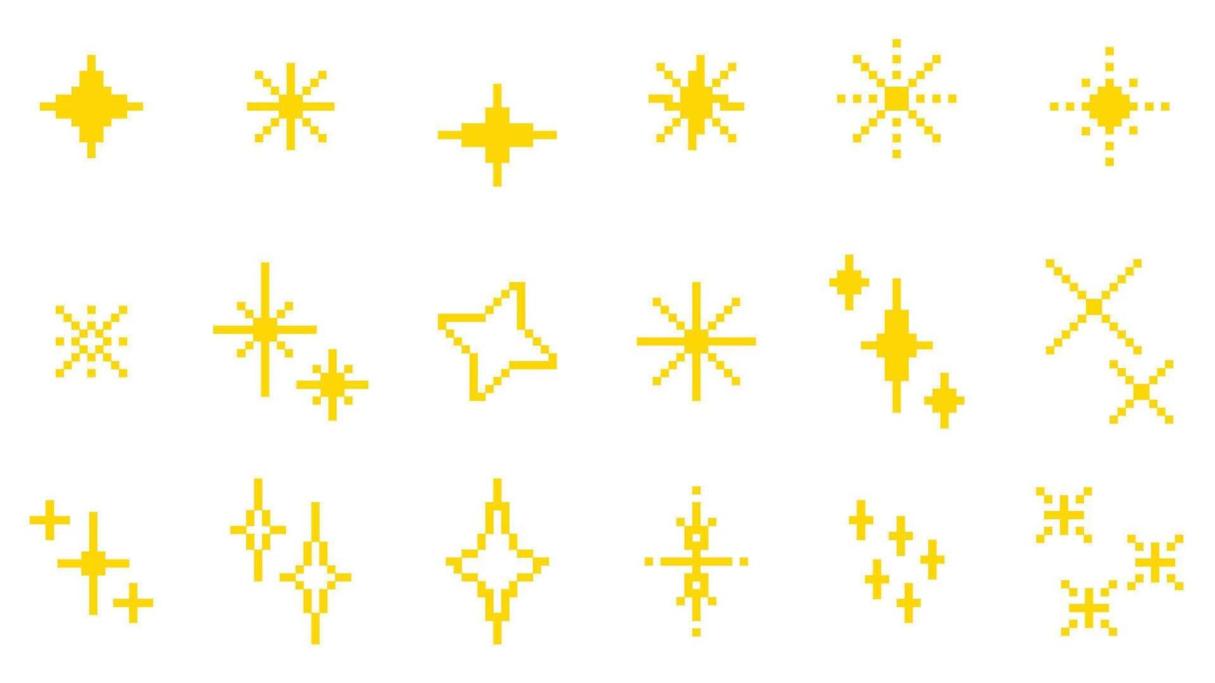 Pixel sparks, stars, shimmers, particles, glitter set vector