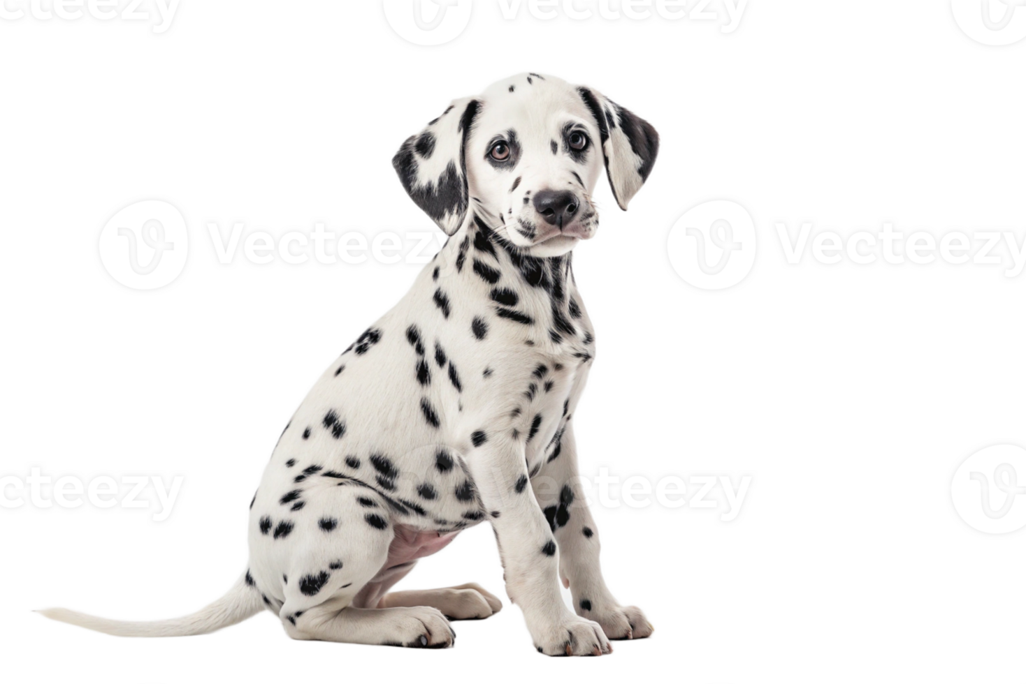 Dalmatian puppy sitting looking at the camera isolated png