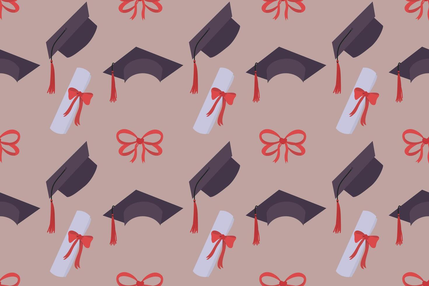 Graduation cap and diploma scroll seamless backdrop vector