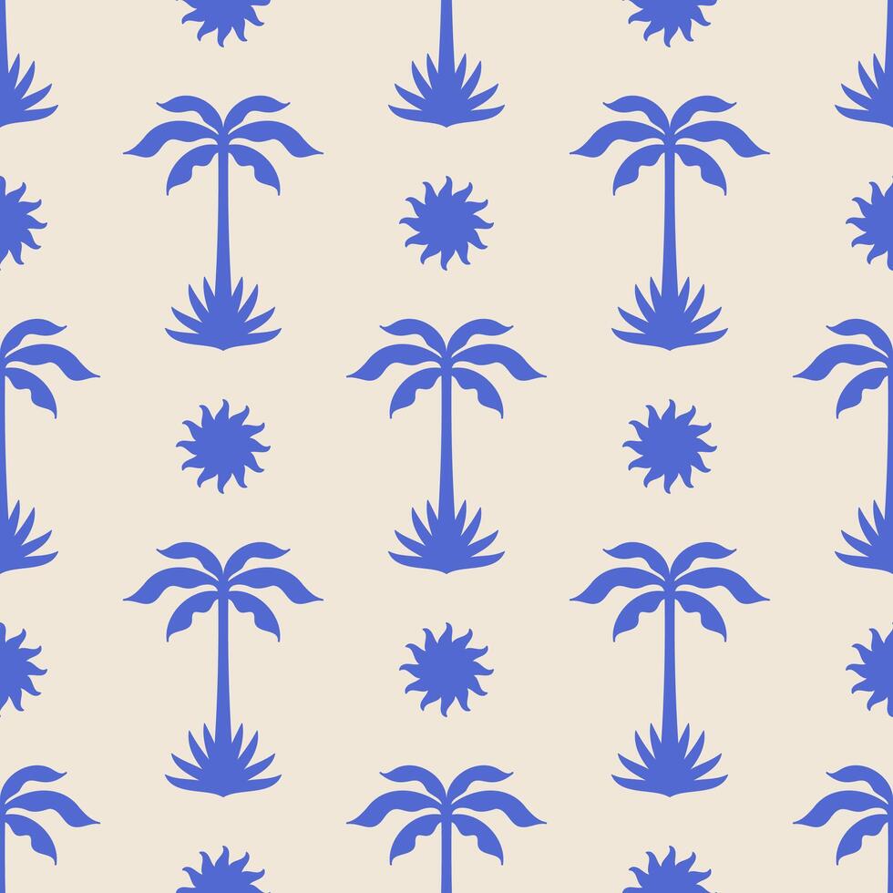 Sea beach seamless pattern with palm trees. Seamless pattern. Background design. Repeating print for fabric, wrapping paper, textile, wallpaper vector