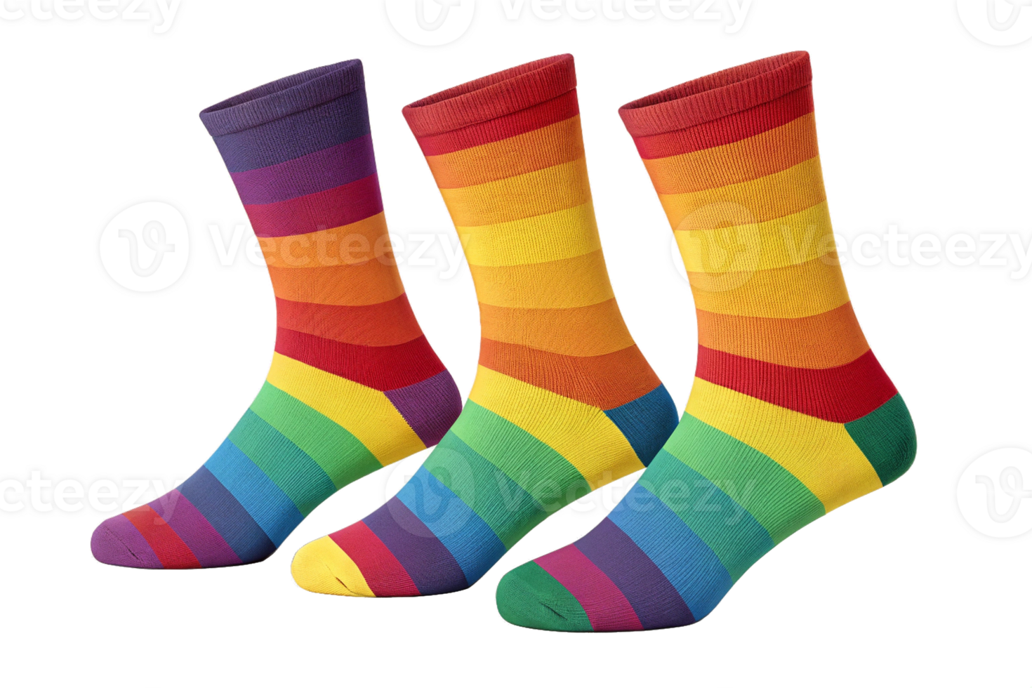A set of socks displaying vibrant rainbow colors isolated, 3d rendering - generated by ai png