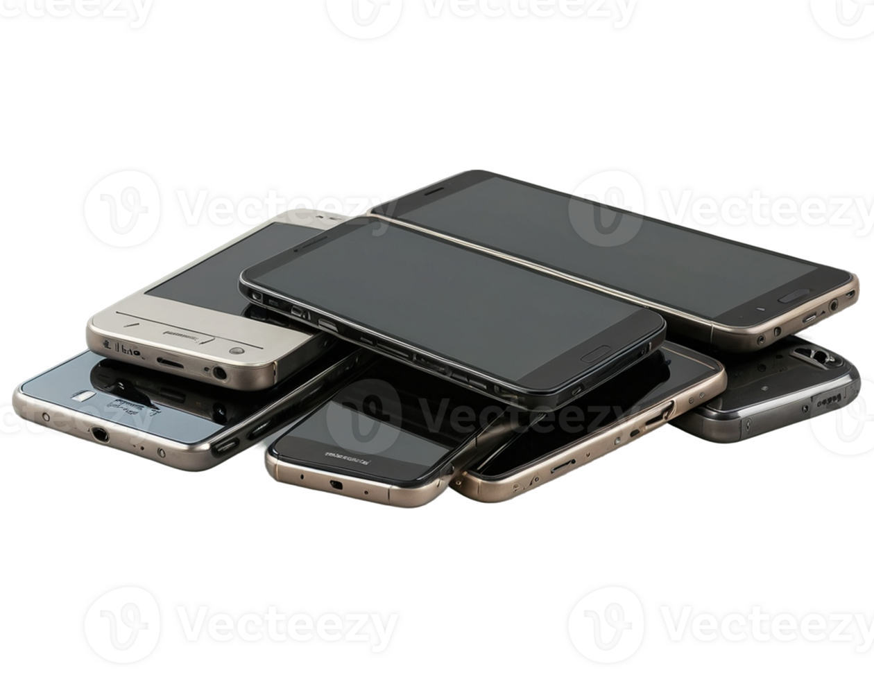Stack of old mobile phones isolated -generated by ai png