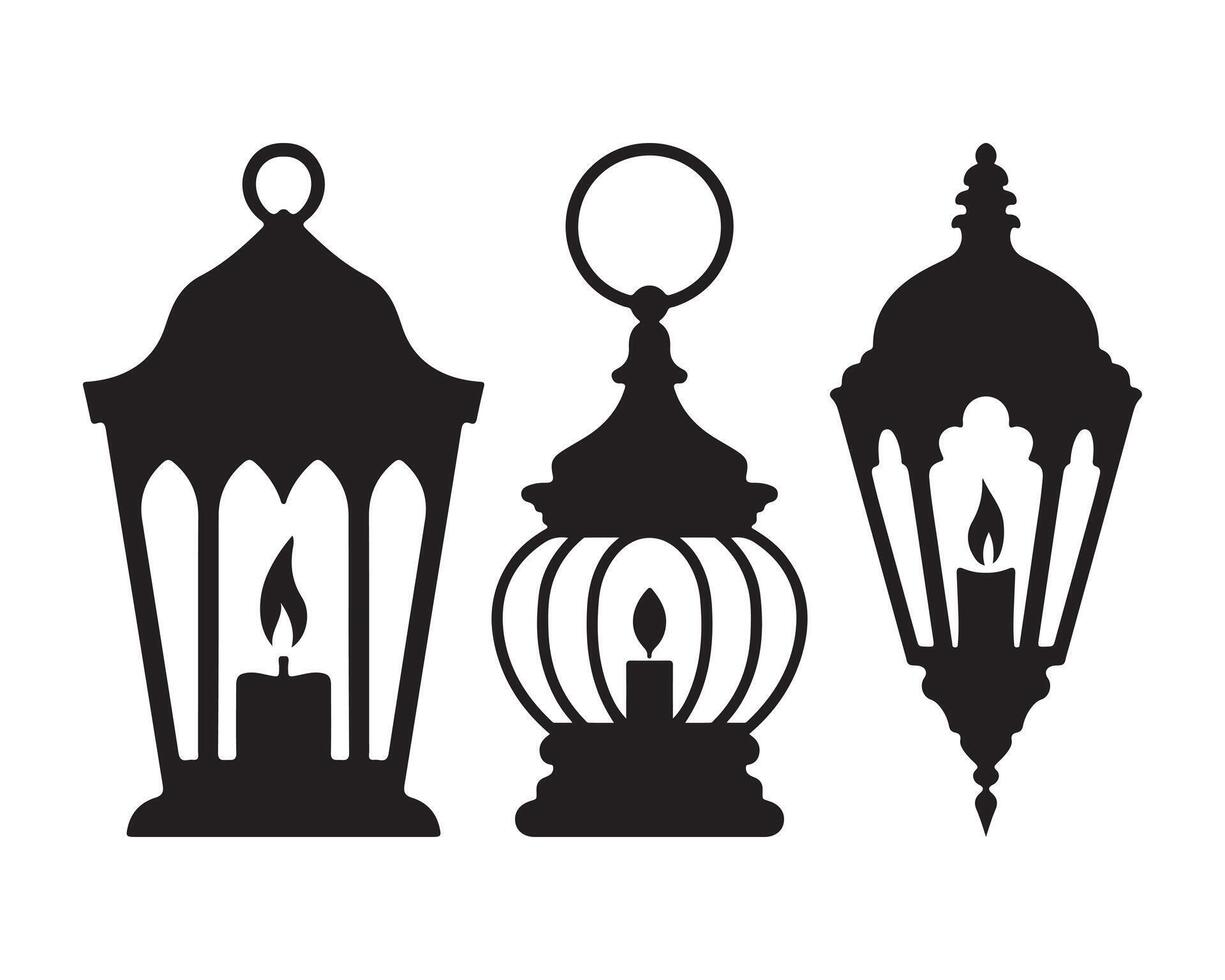 Three Elegant Black and White Silhouette Lanterns vector