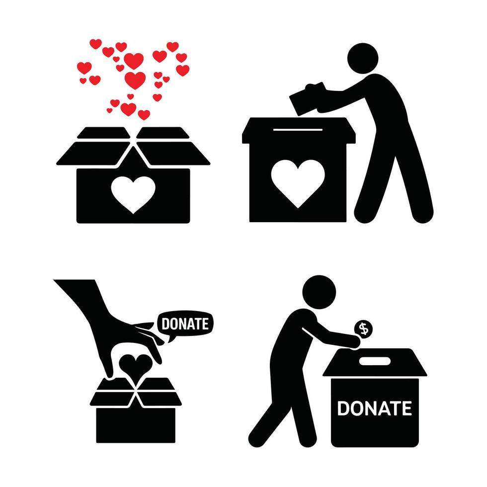 Simple Icons Illustrating Donation Processes vector