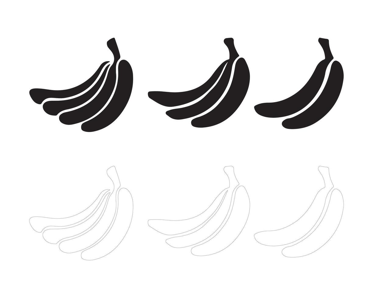 Three Bundles of Bananas in Black and White Silhouettes vector
