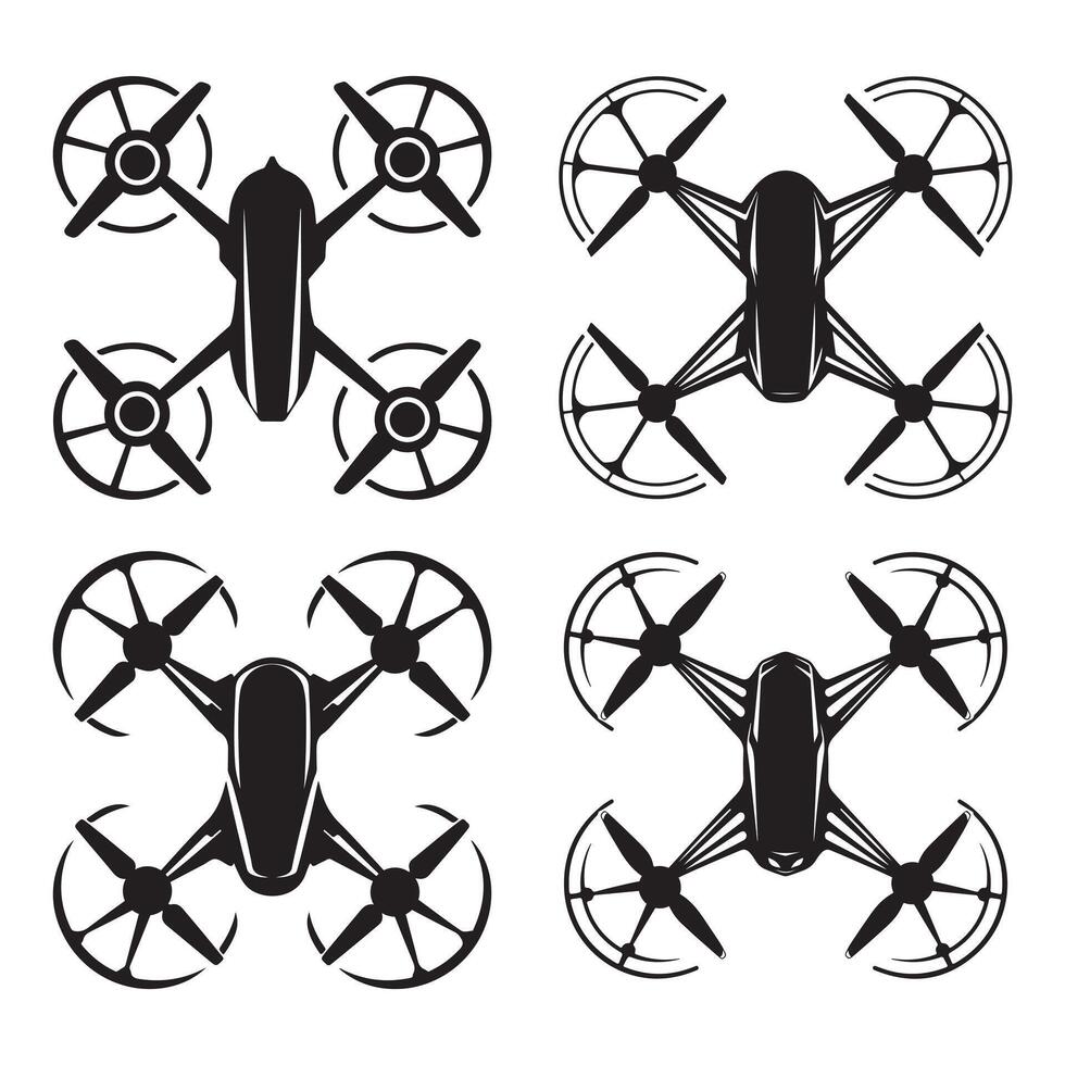 Four Silhouettes of Modern Drones in Flight vector