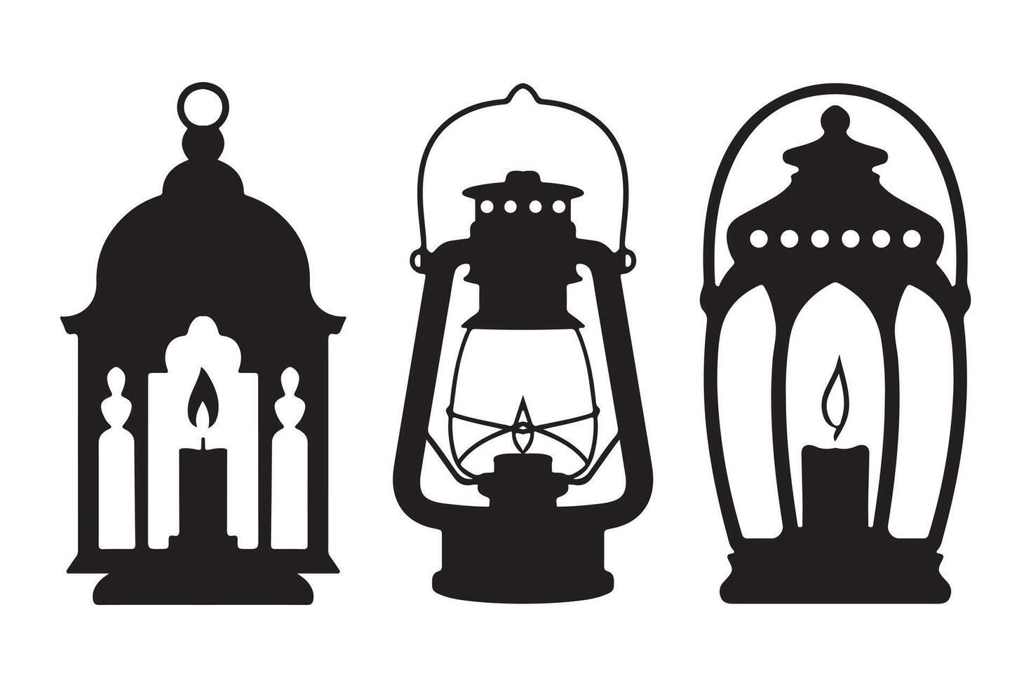 Three Vintage Lantern Silhouettes for Design Projects vector