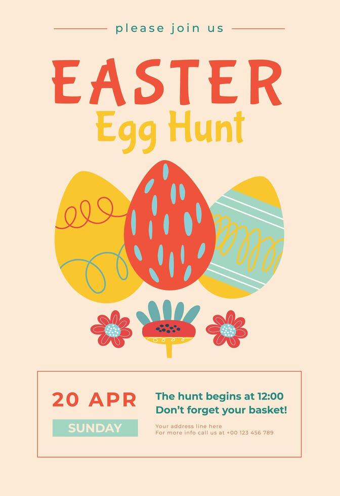 Easter egg poster or invitation template. Easter eggs. Perfect for kids' events, festive invitations, and Easter-themed designs. vector