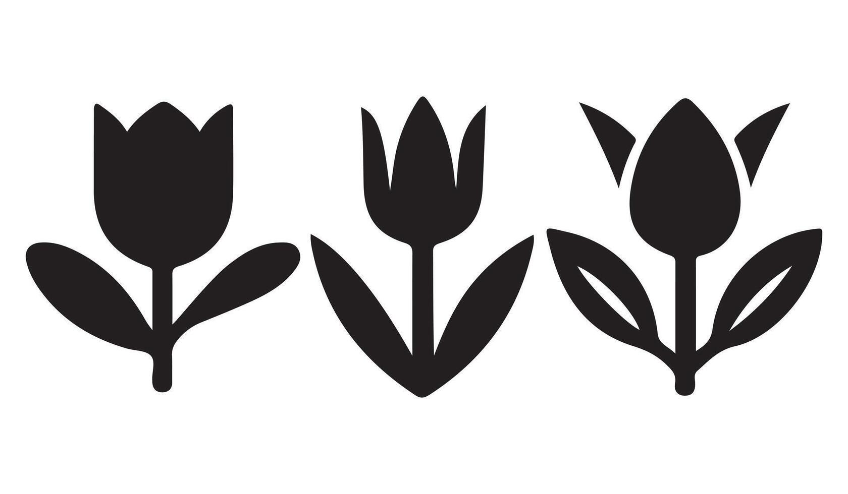 Simple Black and White Tulip Icons vector