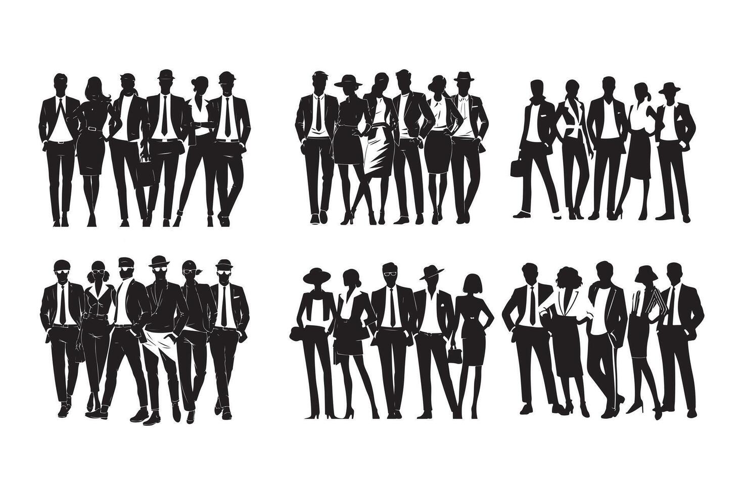 Silhouette of diverse business people in groups. vector