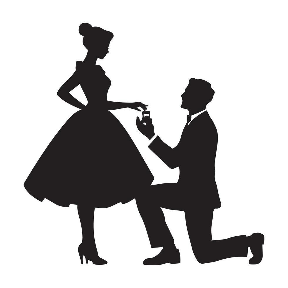 Romantic Silhouette of Couple Exchanging Ring for love vector