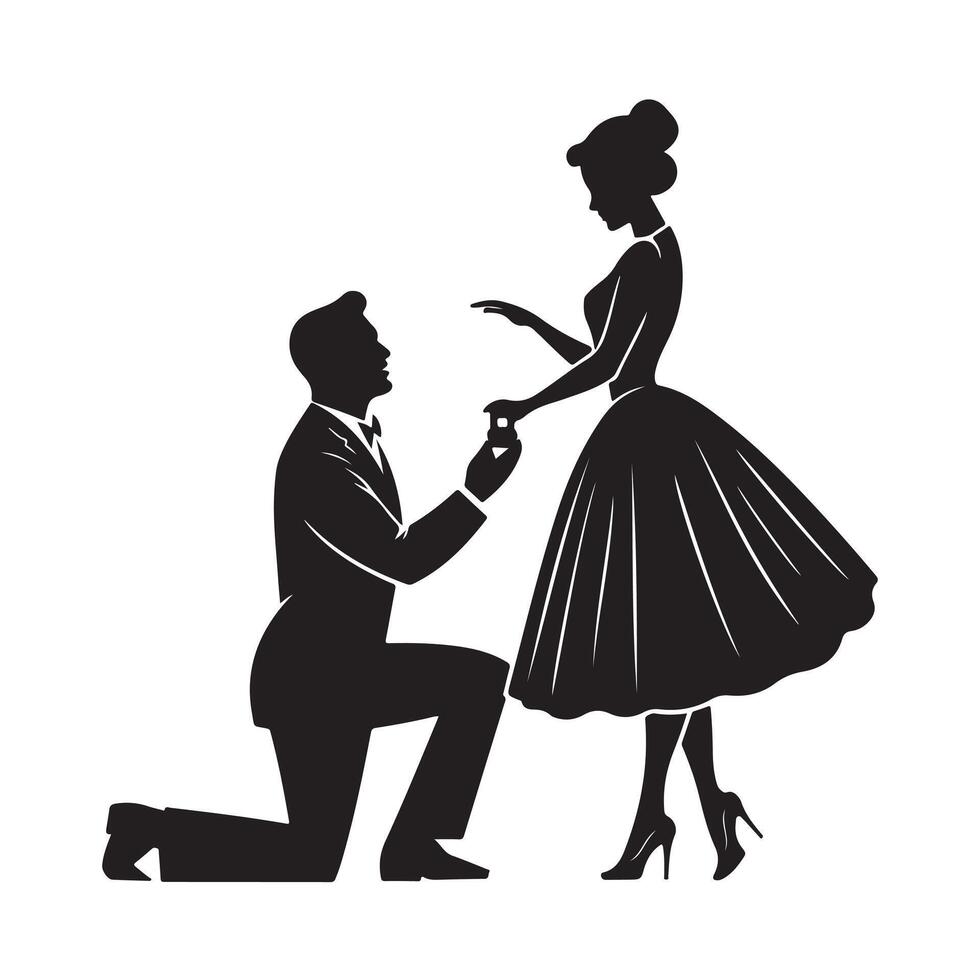 Romantic Silhouette of Couple Exchanging Ring vector