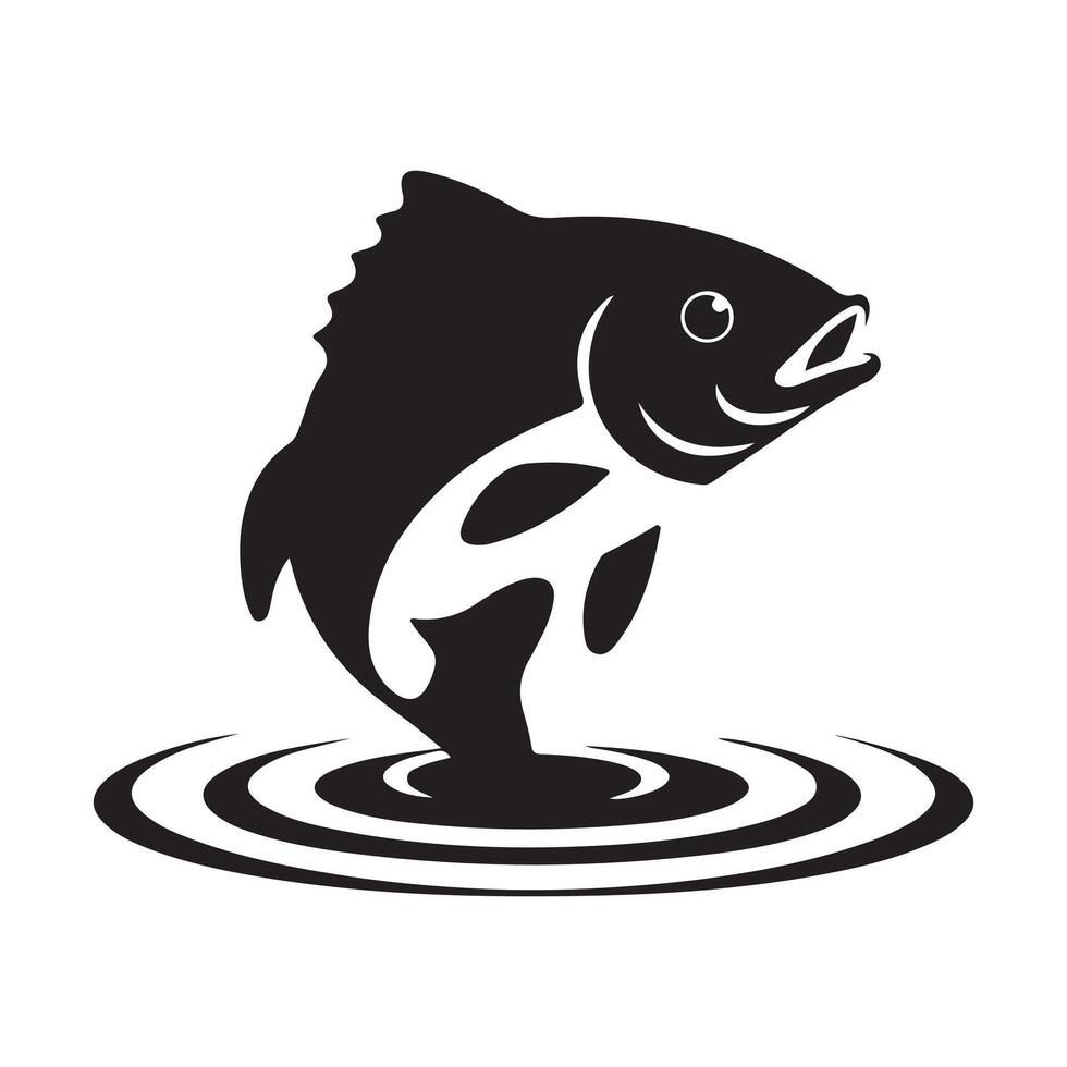 Striking Silhouette of a Fish Leaping from Water vector