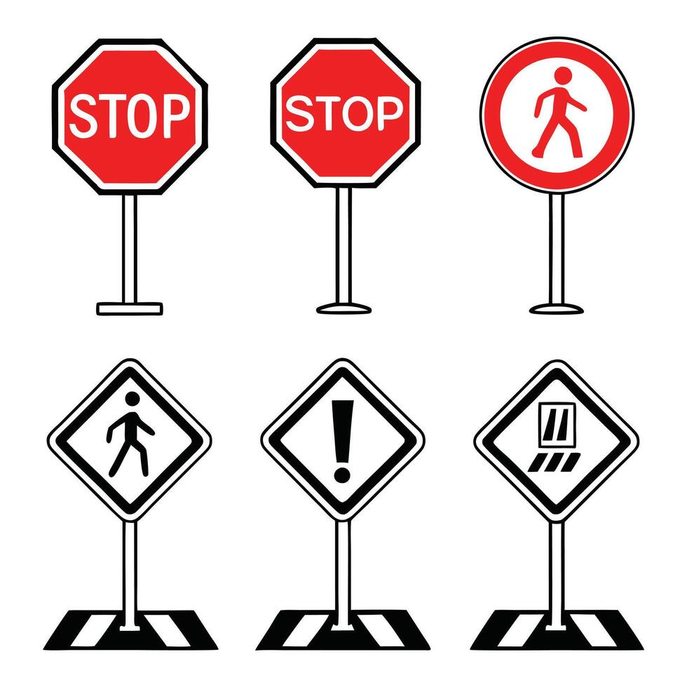 Illustration of Traffic Signs for Stop and Pedestrian Crossings vector
