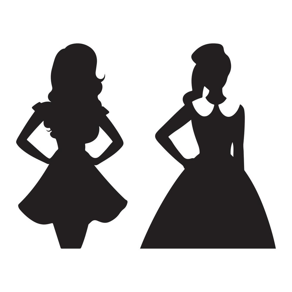 Stylish silhouettes of women in vintage dresses vector