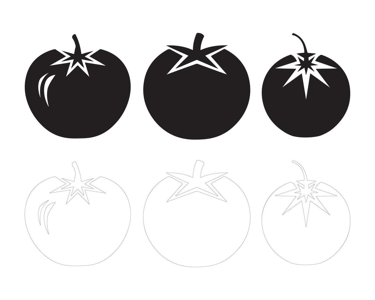 Three variations of a stylized tomato graphic. vector