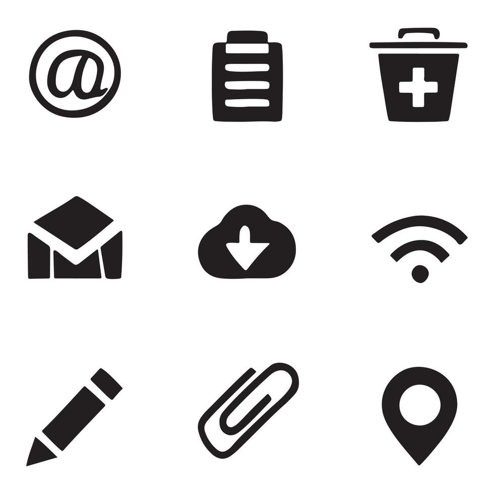 Set of Simple Black and White Icons for Web or App Design vector