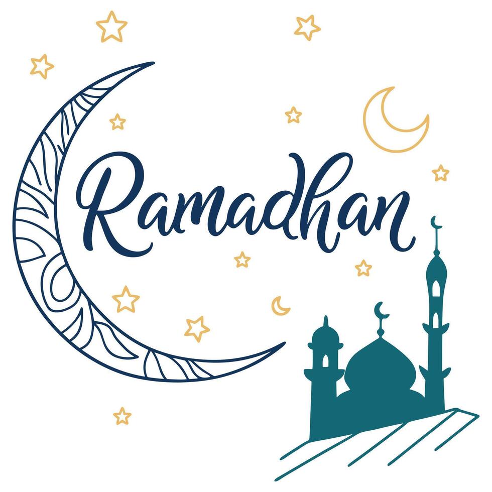 Ramadan Greeting with Crescent Moon and Mosque vector