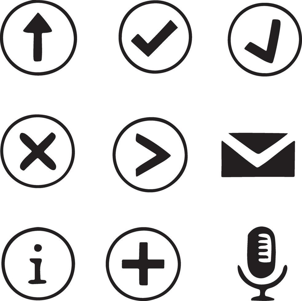Simple Black and White User Interface Icons vector