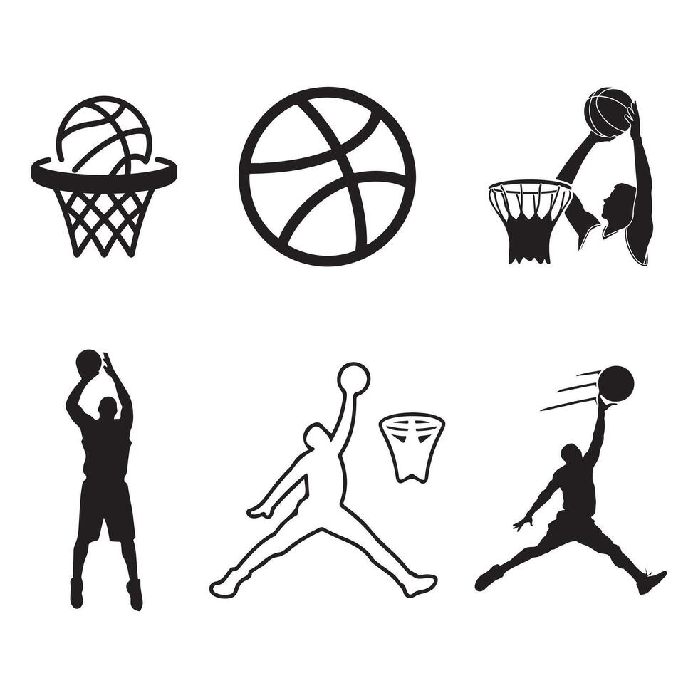 Iconic Basketball Silhouettes, Perfect for Sport Logos and Graphics vector
