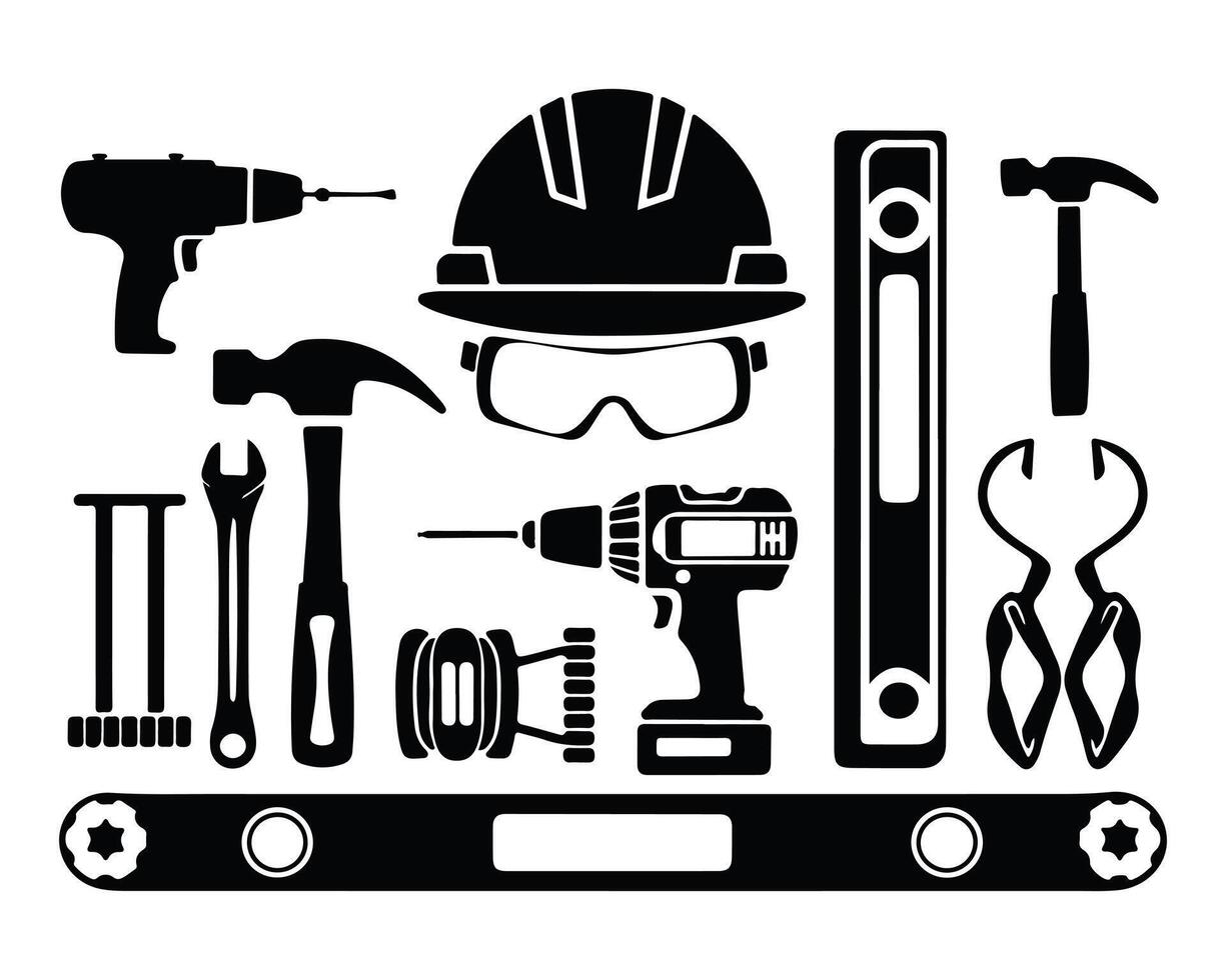 Comprehensive Set of Construction Tools Silhouettes vector