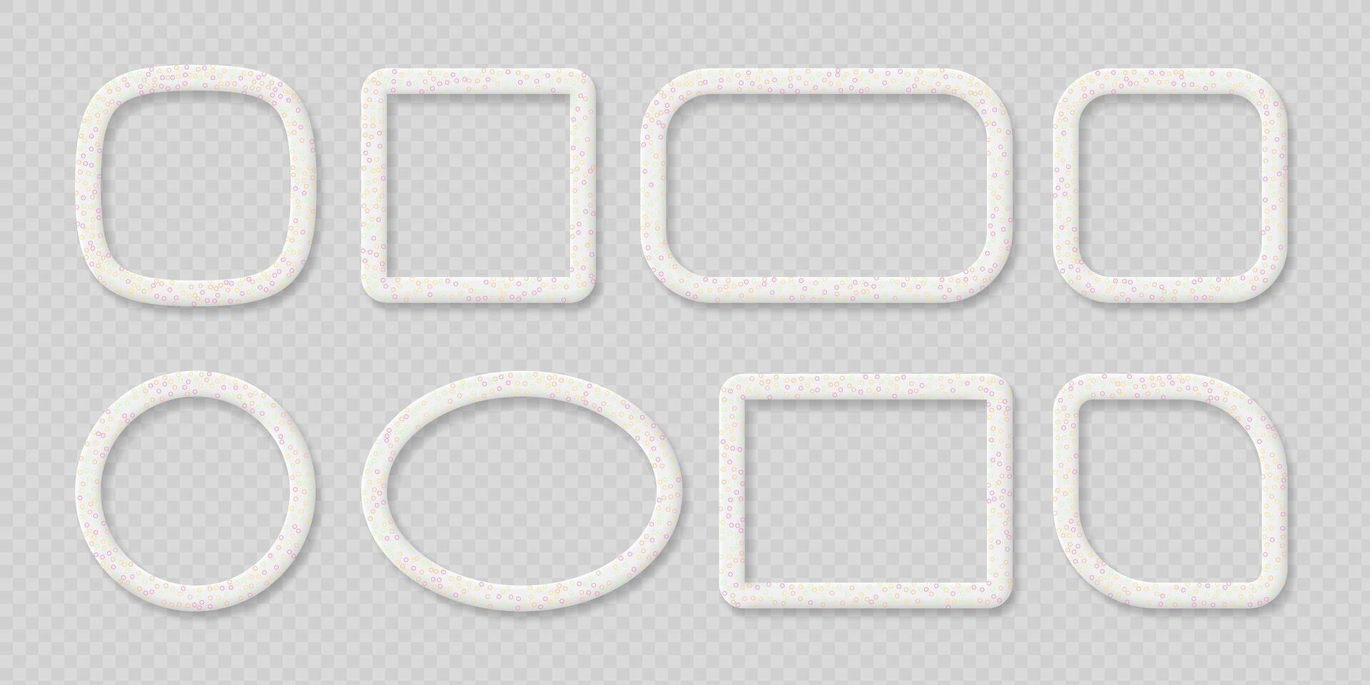 A collection of light 3D frames of different shapes including oval, circle, square and rectangle with a subtle decorative pattern, perfect for digital design projects. vector