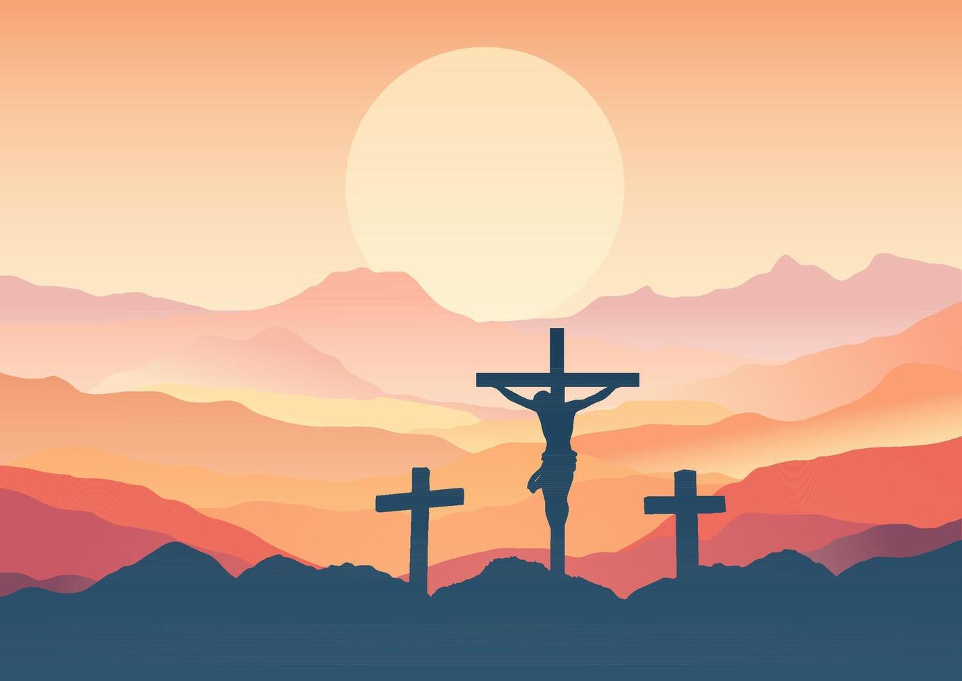 Good Friday landscape background with Jesus on the cross against a sunset sky vector