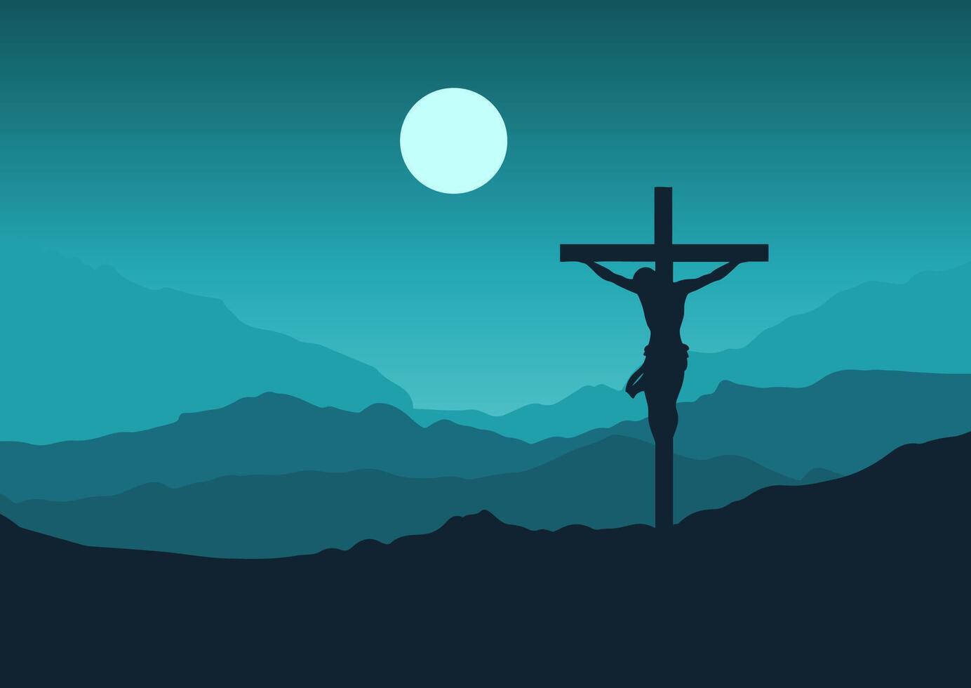 Landscape for Good Friday with Jesus on the cross against a moon lit sky vector