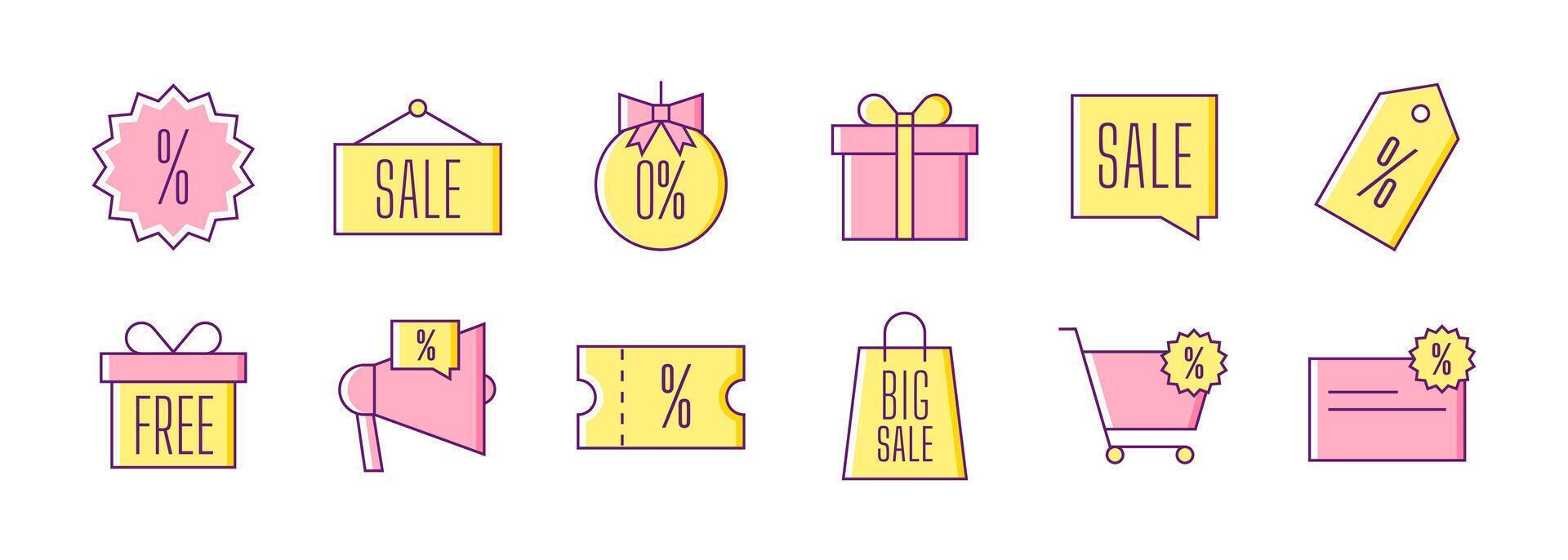 Set of discount icons. Sale, promotions and special offers elements with editable stroke. illustration vector