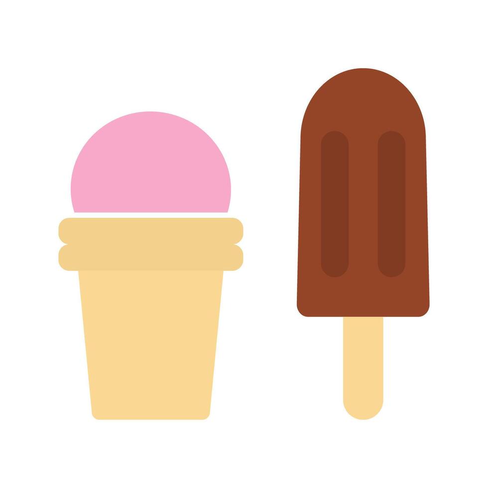 Ice Cream in Waffle Cone and Chocolate glaze Ice Cream on stick Sticker Icon Logo element Set. Isolated illustration menu cards, ice cream shop ads, summer festival posters or web promo vector