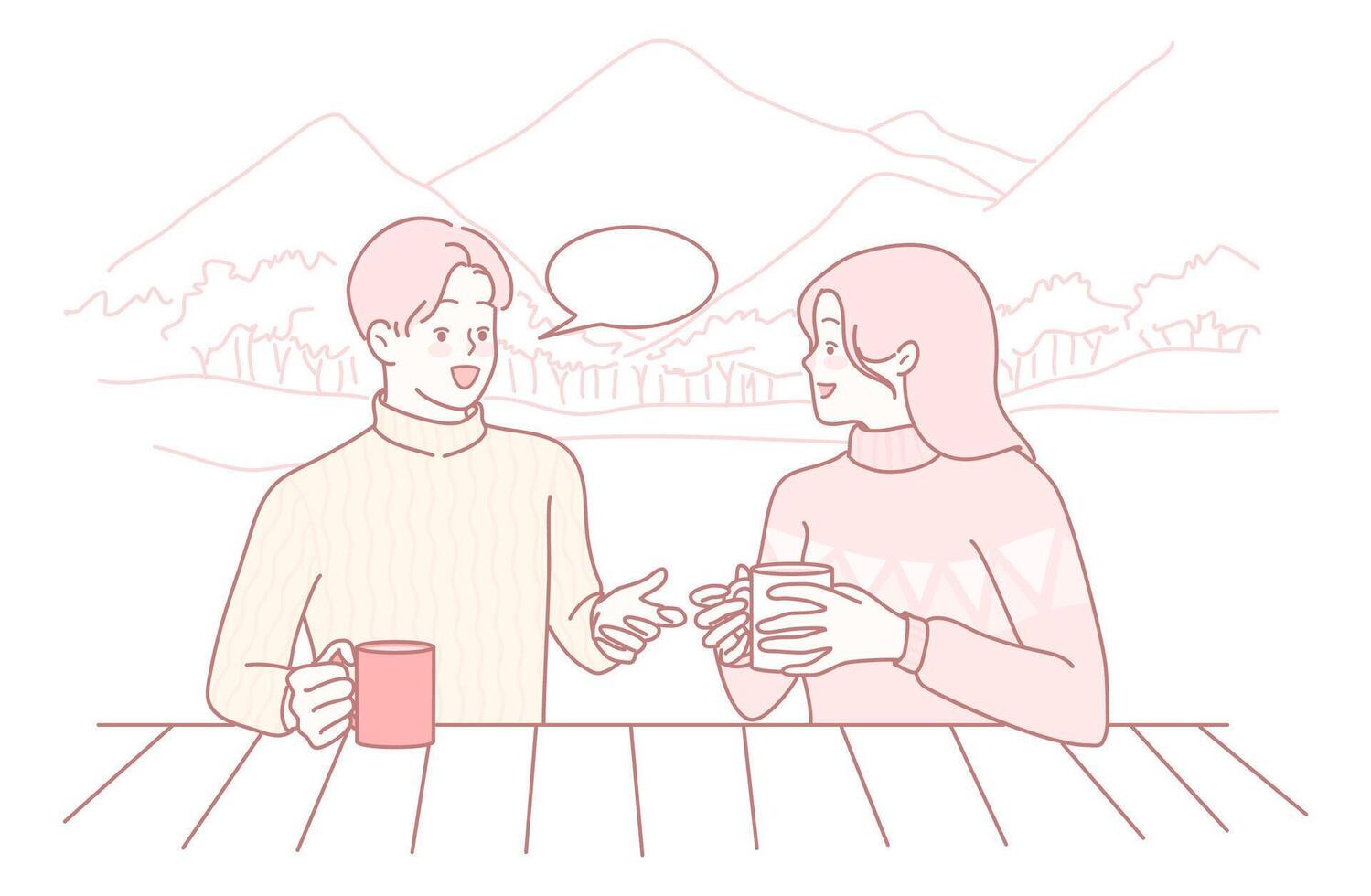 A Heartfelt and Candid Conversation Between Two Longtime Friends Amidst Beautiful Nature vector