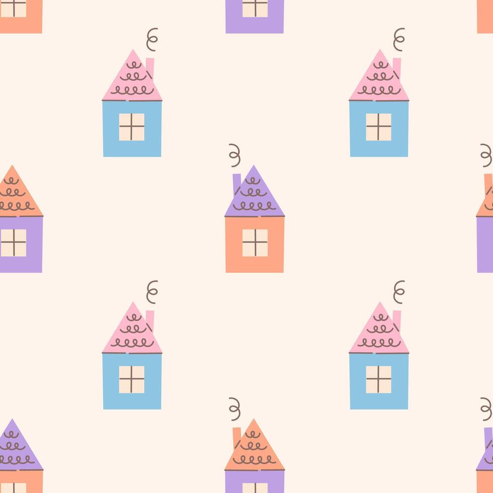 House with Chimney and Smoke Seamless Pattern vector