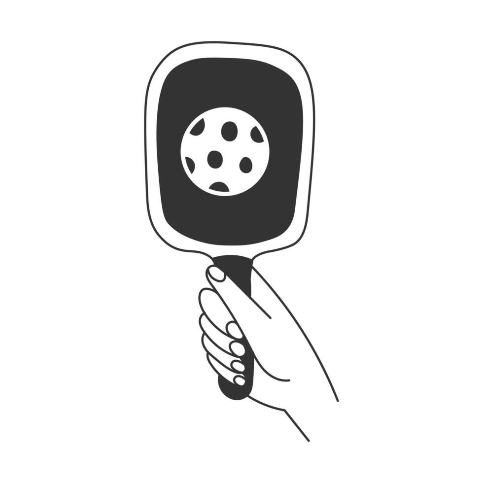 Hand Holding Pickleball Racket and Hit Ball vector