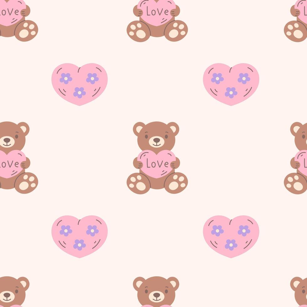 Teddy Bear with Heart Shape Seamless Pattern vector