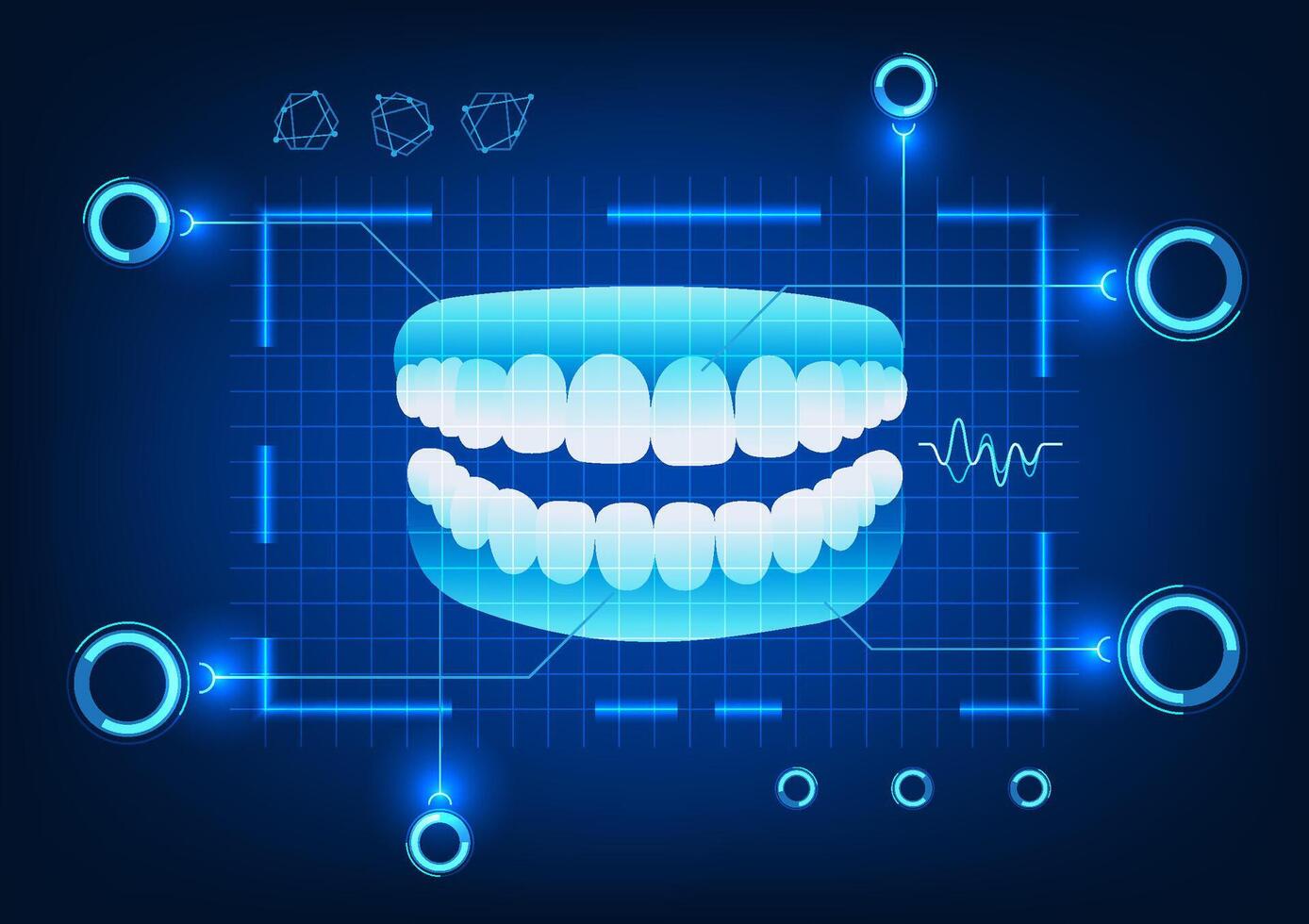 Medical technology, oral dental scanning to allow doctors to access treatment and dental care effectively, is a projection of patient symptom analysis. vector