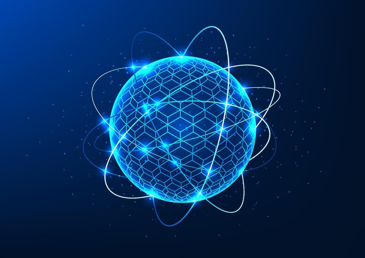 Quantum technology, a circular object surrounded by circuit lines reflecting quantum qubits, processing massive amounts of data quickly, AI potential, data encryption, molecules vector