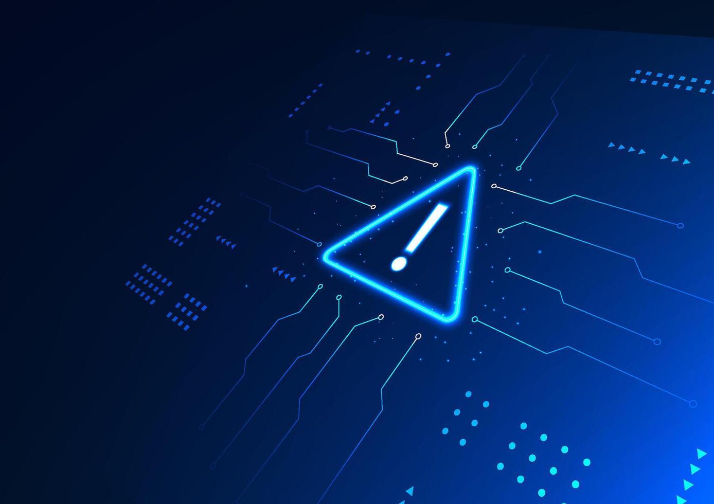 Alert technology The alert symbol and technology circuit indicate the software program error notification and protect the organization's business data. vector