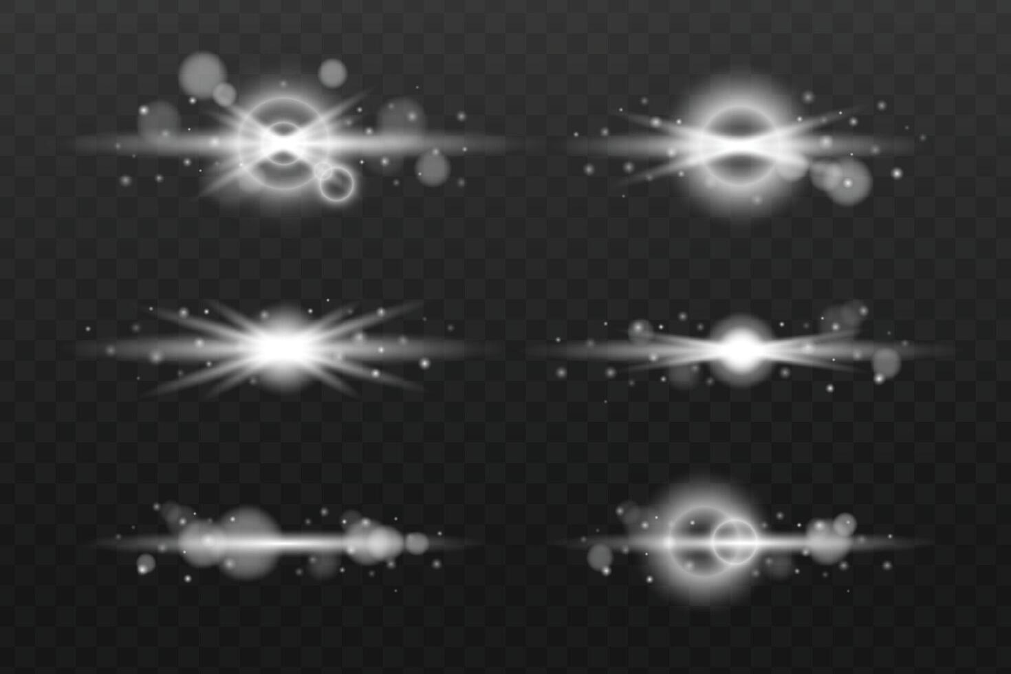 Set of horizontal highlights in the form of a text field. Rays, horizontal light rays, stars, round pixel. Exploding stars with scattered shining highlights vector