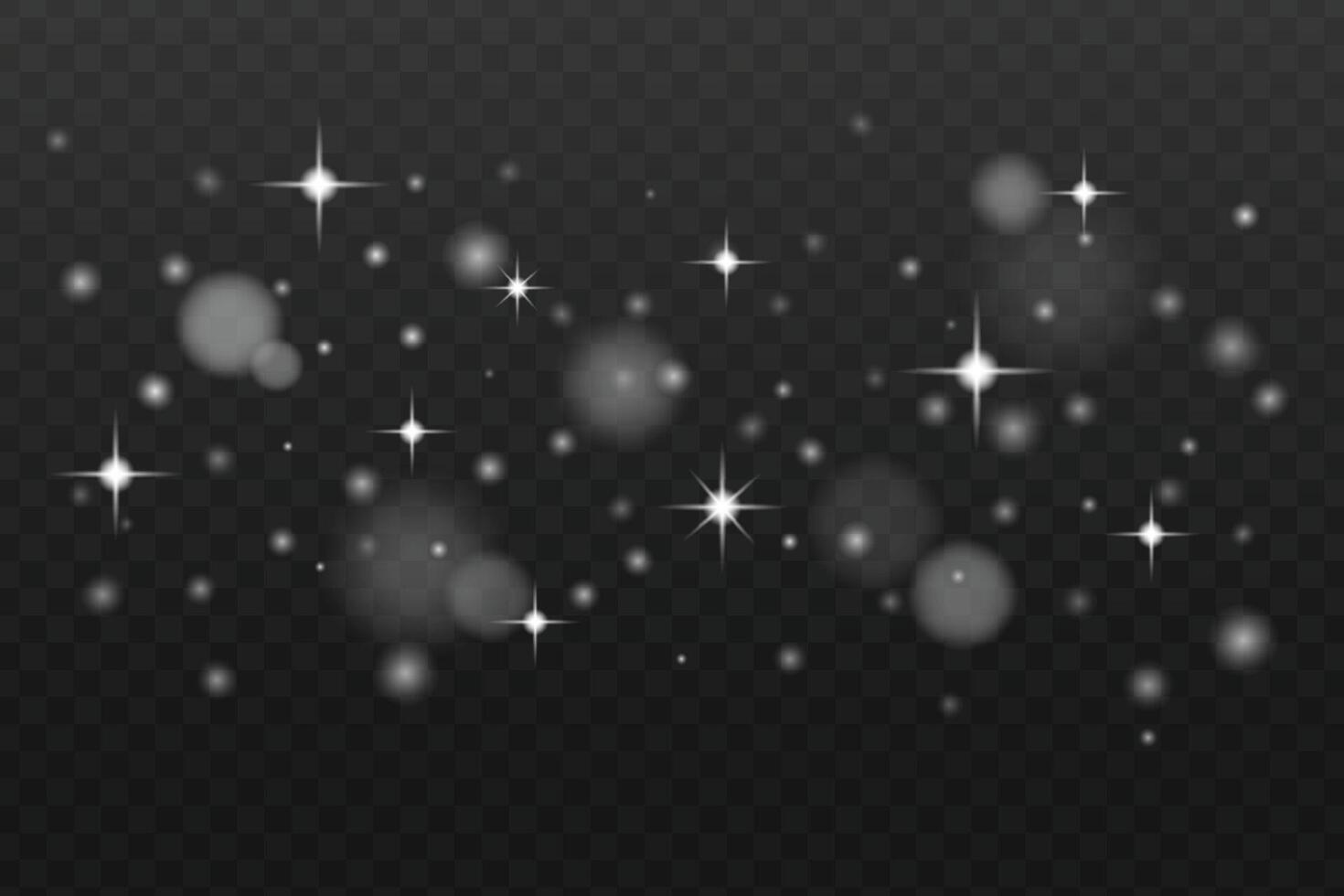 Glowing dust, shimmering on a transparent background. Space sparks and stars, White dust, white sparks with stars. Abstract stylish light effect. vector